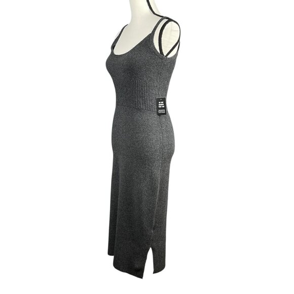 Express Women’s Strappy Ribbed Knit Midi Dress Medium Charcoal Gray Bodycon NWT - Picture 5 of 10